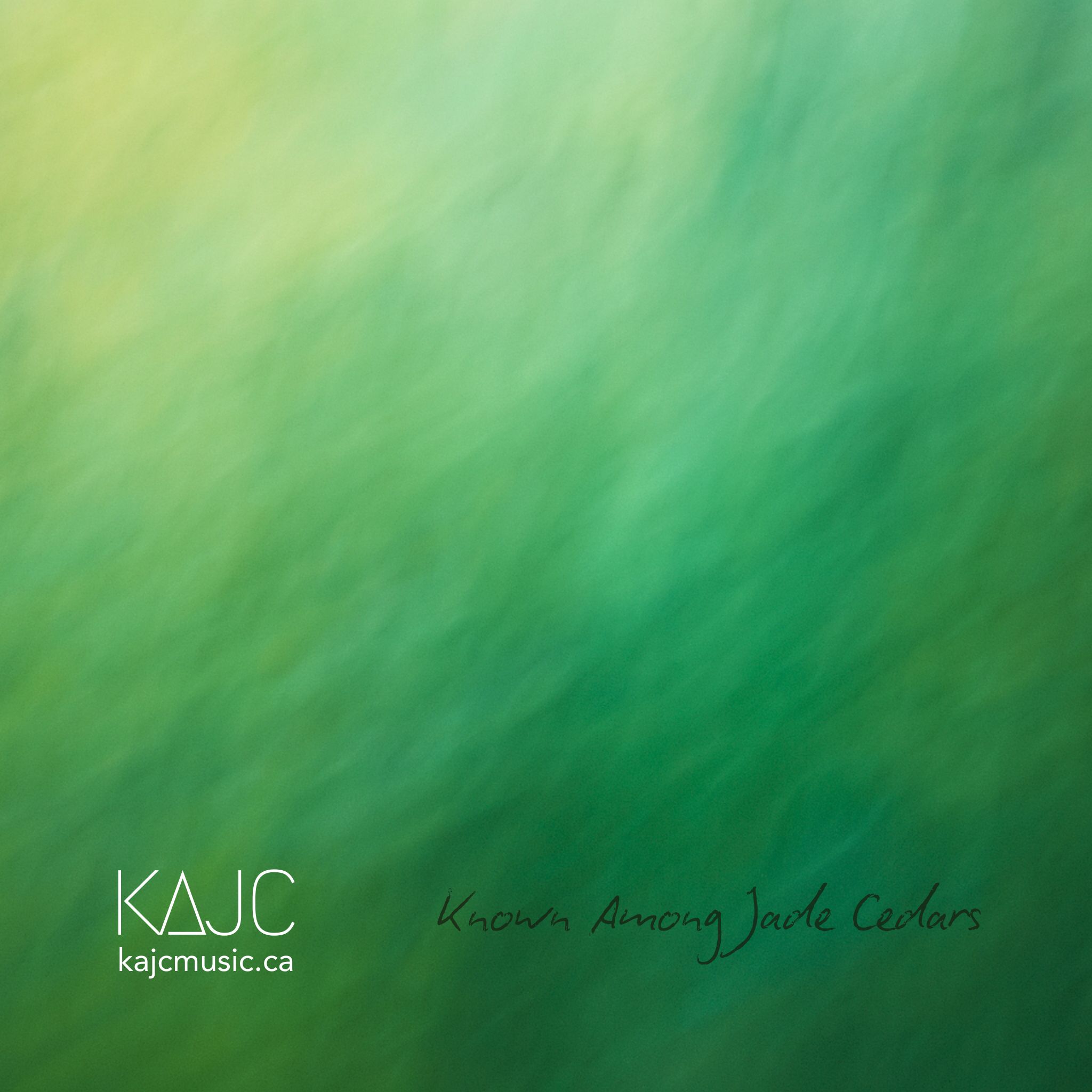 Abstract album artwork for “Known Among Jade Cedars” by KAJC. A soft blend of green and pale earth tones evokes the blurred memory of a cedar forest. The visual feels dreamlike and atmospheric, reflecting the ambient nature of the music.